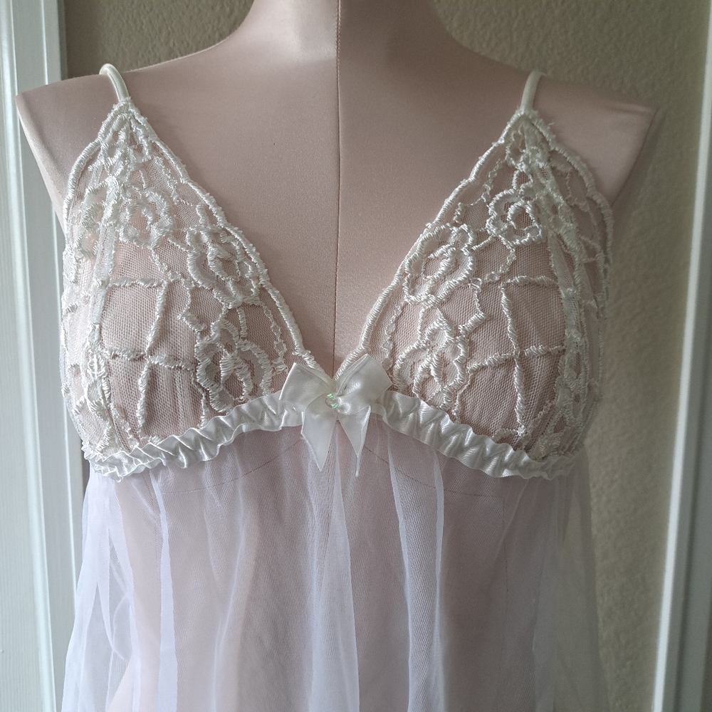 Frederick's of Hollywood Vintage Y2K White Chemise Slip Dress Size Large - Picture 10 of 11